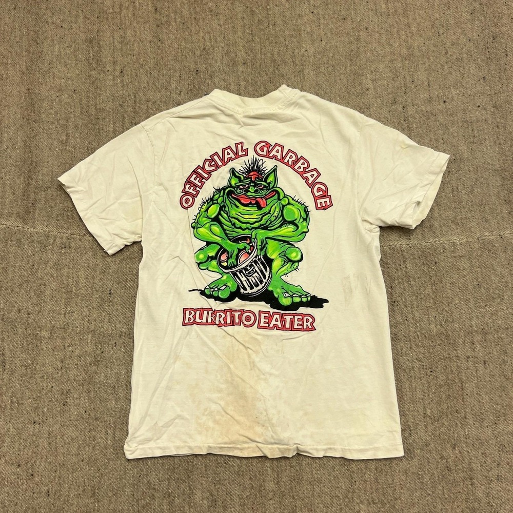 Vintage Official Garbage Burrito Eater Shirt Mens Small White 1990s Rosa Maria's